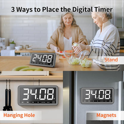 VOCOO Digital Kitchen Timer with 7.8” Extra Large Display, Magnetic LED, with 3 Brightness, 4 Alarms and 3 Volume Levels, Battery Powered Countdown Count Up Timer for Cooking, Classroom, Home Gym