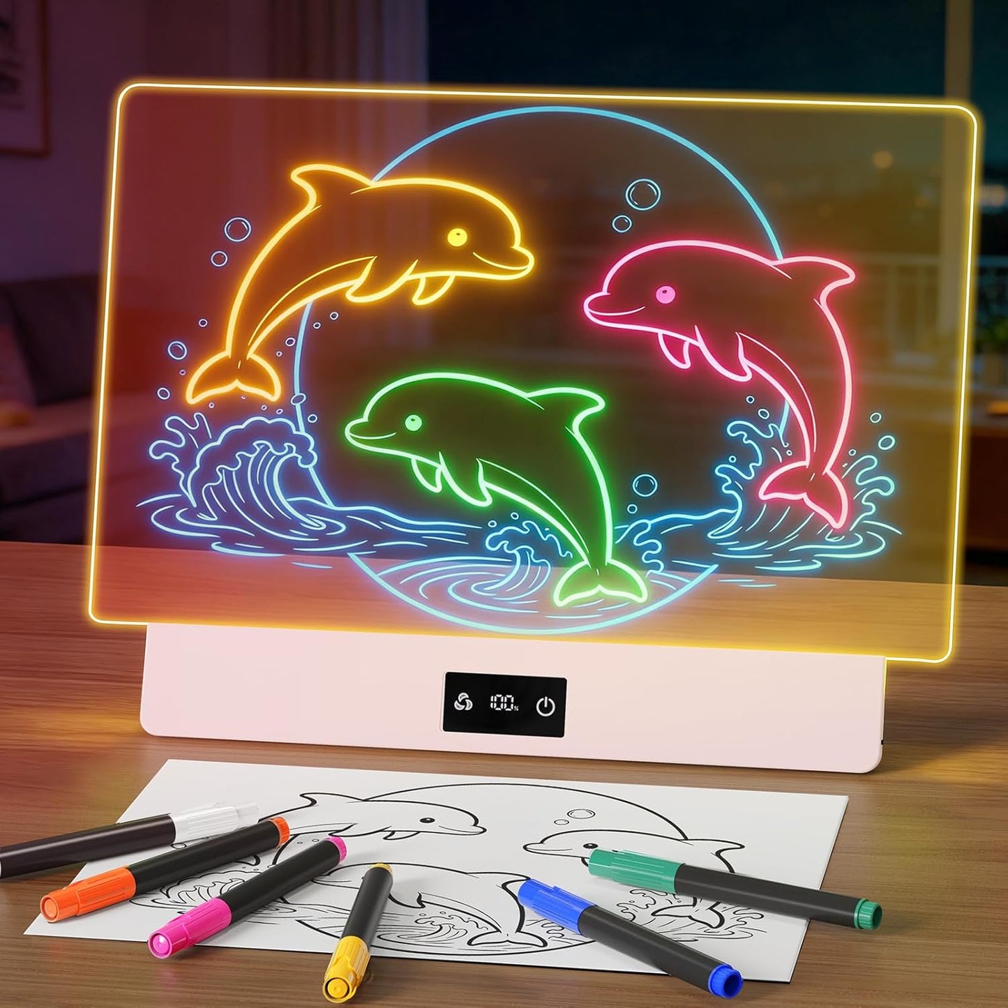 16" LED Drawing Board for Kids, USB-C Rechargeable Neon Glow Pad for Tracing & Creative Play,2000mAh Battery with 72h Runtime, Anti-Scratch 5H Acrylic Surface,7 Markers & A4 Tracing Paper Kit
