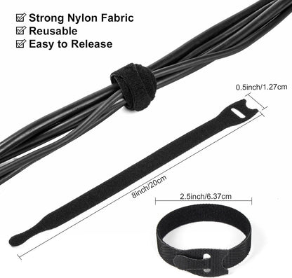 OneLeaf 80PCS Reusable Cable Ties, Black Adjustable 6-Inch Cord Organizer Ties, Multi-purpose Hook Loop Cable Management Wire Ties for Organizing Home, Office, Data Centers