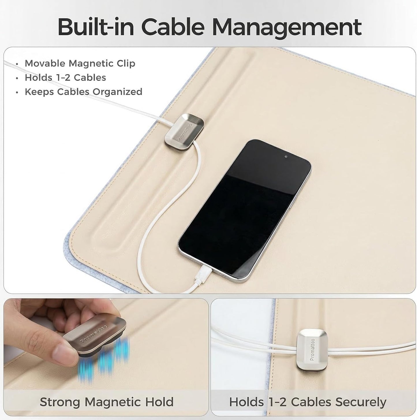 Desk Mat – Double-Sided Vegan Leather & Felt | Built-In Magnetic Cable Organizer & File Storage | Premium Workspace Pad for Office, Gaming & Creative Professionals-（Brown）