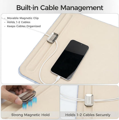 Desk Mat – Double-Sided Vegan Leather & Felt | Built-In Magnetic Cable Organizer & File Storage | Premium Workspace Pad for Office, Gaming & Creative Professionals-（Brown）