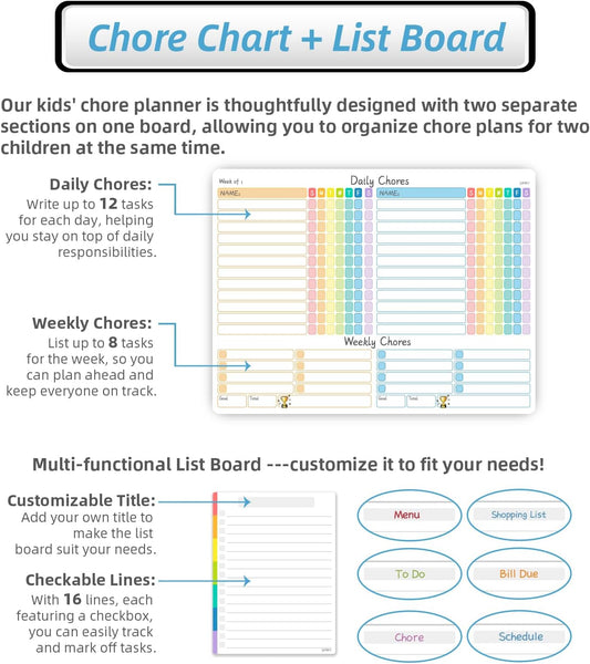 JJPRO Magnetic Dry Erase Chore Chart for Adults:Large Whiteboard16 x19-Chore Chart,Calendar,Meal Board Notes All-in-One,Behavior Chart,Teenagers,White