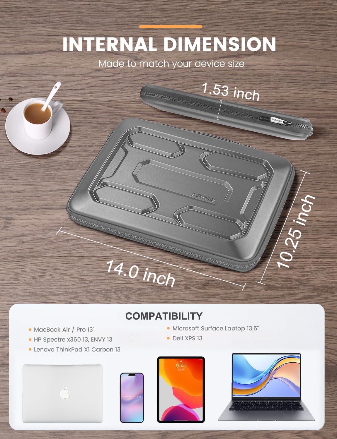 DOMISO 15.6 inch Laptop Sleeve with Handle Shockproof Computer Bag Waterproof EVA Protective Carrying Case for 15.6" Lenovo Yoga 720 IdeaPad 310 320 ThinkPad T570/Dell Inspiron 15/HP Envy 15, Black