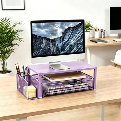 Spacrea Desk Organizer and Accessories, Computer Monitor Stand Riser with Drawer and 2 Pen Holders, Office Desk Accessories & Workspace Organizers for Office Supplies (Wood)