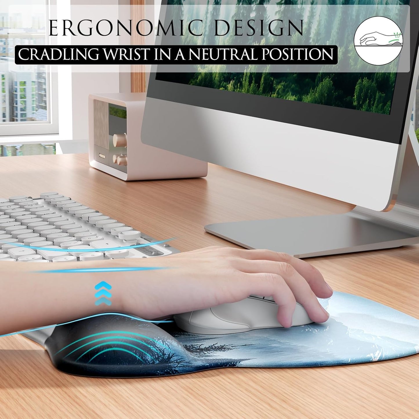 MROCO Ergonomic Mouse Pad with Gel Wrist Rest, Smooth Wrist Support Surface, Non-Slip PU Base for Pain Relief, Comfortable Mousepad for Computer, Laptop, Office & Home, 9.4 x 8.1 in, Black