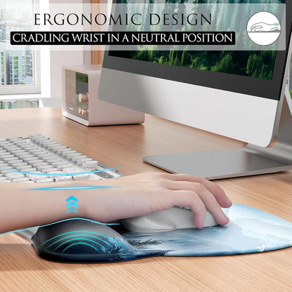 MROCO Ergonomic Mouse Pad with Gel Wrist Rest, Smooth Wrist Support Surface, Non-Slip PU Base for Pain Relief, Comfortable Mousepad for Computer, Laptop, Office & Home, 9.4 x 8.1 in, Black