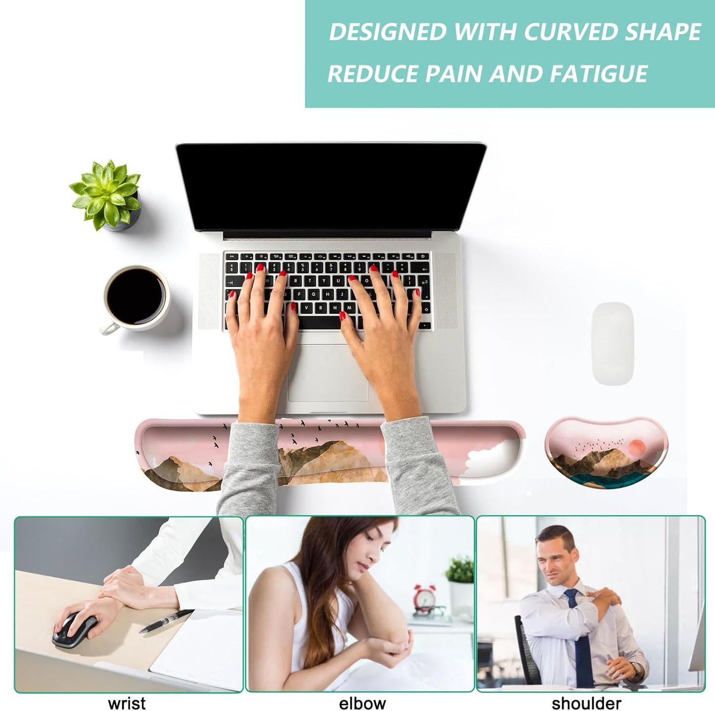 Keyboard Wrist Rest Mouse Wrist Support Set, Memory Foam Wrist Rest Pad for Computer Laptop Keyboard Mouse, Ergonomic Wrist Cushion Support for Typing Pain Relief, Gaming Home Office, Flowers Grass