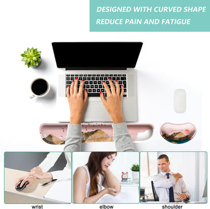 Keyboard Wrist Rest Mouse Wrist Support Set, Memory Foam Wrist Rest Pad for Computer Laptop Keyboard Mouse, Ergonomic Wrist Cushion Support for Typing Pain Relief, Gaming Home Office, Flowers Grass