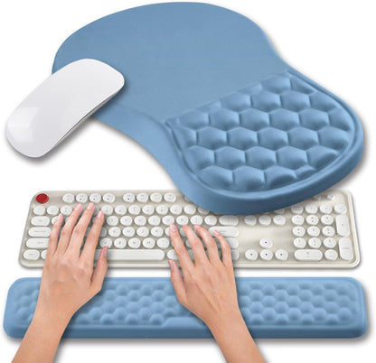 Hokafenle 2 in 1 Ergonomic Mouse Pad Wrist Support & Wrist Rest for Computer Keyboard Set, with Relieve Carpal Tunnel Pain Massage Bulge and Full Memory Gel Design (2In1 Set, Black)