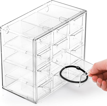 YOUEON 2 Pack Mini Desk Organizer with 12 Removable Drawers, Clear Plastic Desktop Drawer Organizer, Desk Craft Storage Box for DIY Crafts, Art Supply, Office, Cosmetic, Jewelry