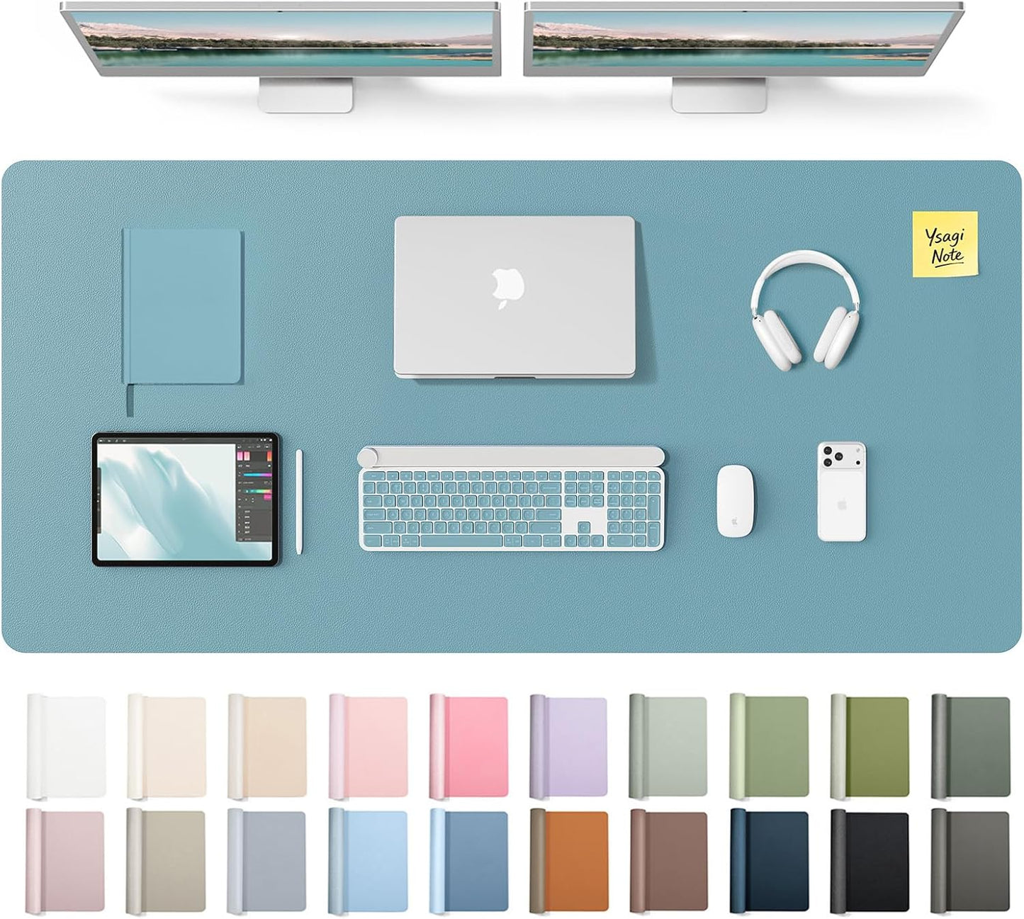 YSAGi Leather Desk Pad Protector, Large Mouse Pad, Non-Slip PU Leather Desk Blotter, Waterproof Writing Pad for Office and Home (31.5" x 15.8", Eggshell) - Colors A
