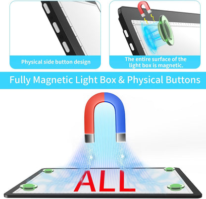 Phylosal Rechargeable A4 LED Light Pad with Built-in Stand, Magnetic Tracing Light Box for Drawing, Diamond Art Light Board with Side Button, Super Bright Light Table for Diamond Painting, Sketching