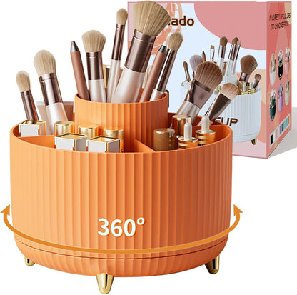 fanado 360° Rotate Makeup Brush Holder Organizer, Makeup Organizers Countertop, Makeup organization and Skincare Storage for Vanity, Desktop, Bathroom (White)