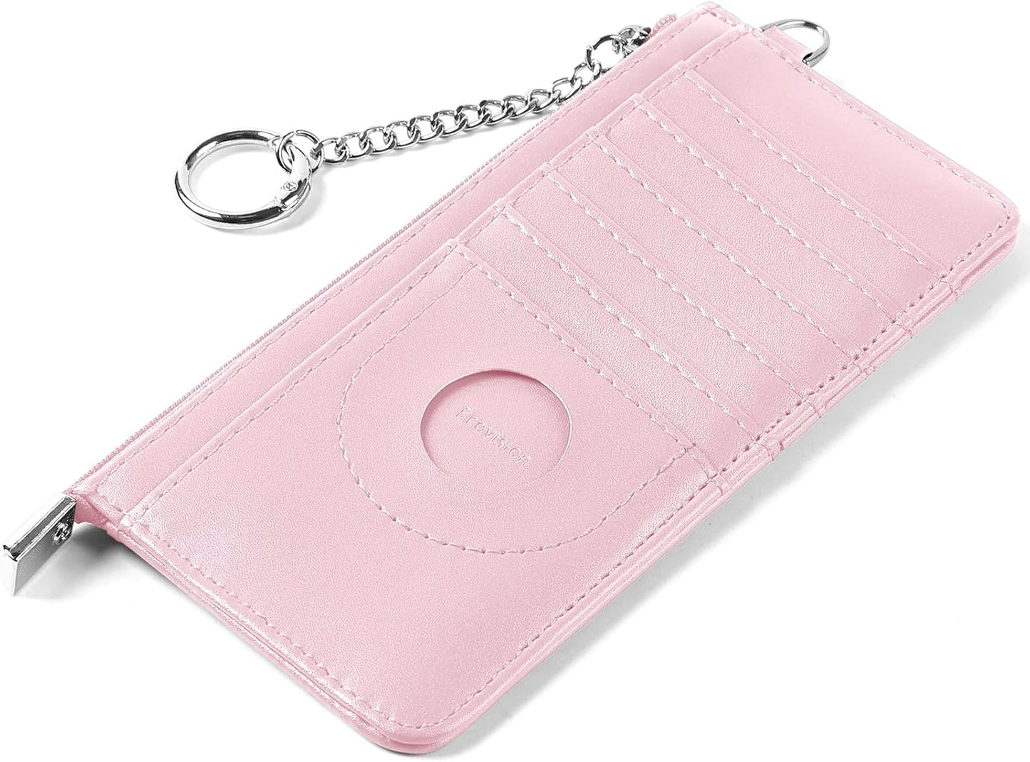 RFID Blocking Slim Credit Card Holder Wallet with Zipper Money Pocket & Keychain, Slim Airtag Wallet for Men Women