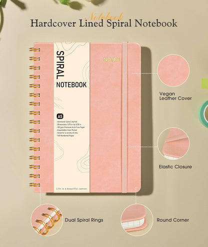Graph Spiral Journal Notebook, A5 Hardcover Spiral Journals for Women Men, 100 GSM Graph Paper Notebooks, 150 Pages Spiral Bound Grid Notebook for Writing Note Taking Work 5.75" x 8.38" Olive Green
