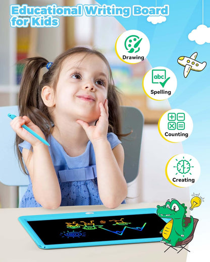 KOKODI 12 Inch LCD Writing Tablet with Anti-Lost Stylus, Erasable Doodle Board Colorful Toddler Drawing Pad, Car Travel School Games Toys for 3 4 5 6 7 8 Kids, Birthday Gift for Girls Boys Adults Blue