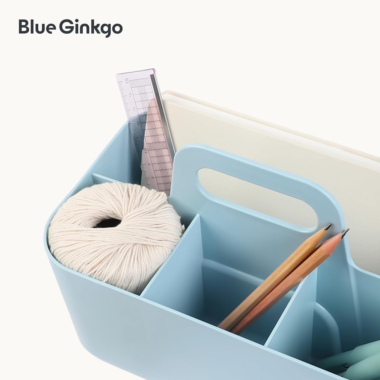 BLUE GINKGO Stackable Organizer Caddy – Korean-Made Portable Tote for Bathroom, Office, Crafts, or School Supplies (Rectangle, White)