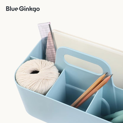 BLUE GINKGO Stackable Organizer Caddy – Korean-Made Portable Tote for Bathroom, Office, Crafts, or School Supplies (Rectangle, White)