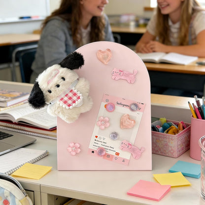 Pink Magnetic Board for Desk, 2 Pack 11×8 Inch Arch Metal Magnet Board with Stand, Memo & Photo Display, 10 Magnets Included, Desk Decor for Girls, Office & Dorm