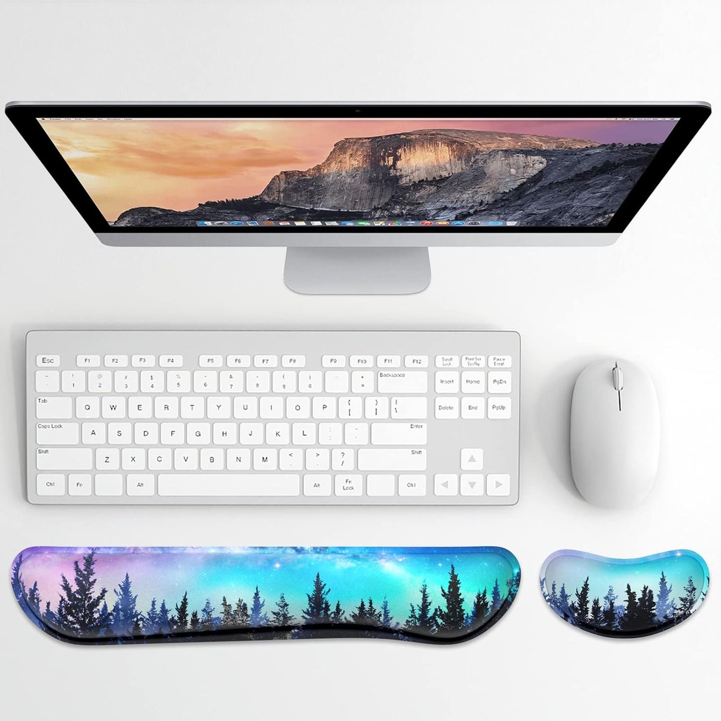 Dapesuom Enlarge Keyboard Wrist Rest, Memory Foam Wrist Cushion for Desk Mat Support, Cute Pain Relief Keyboard Mouse Pad Rests Set with Non-Slip Base for Gaming Laptop Office Computer, Elegant Flower