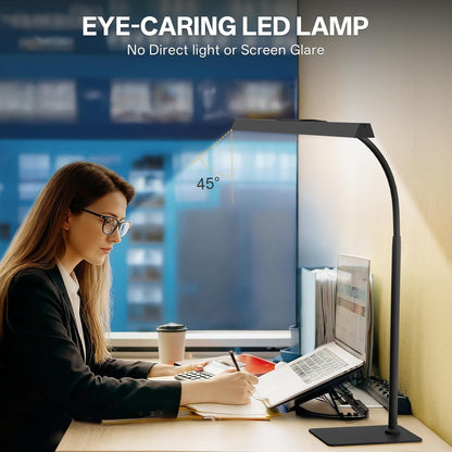 Desk Lamp with USB Charging Port for Home Office 24w Architect Remote Base Dual Task Led Light Modern 5 Color Modes Dimmable Adjustable Gooseneck Double Head Reading Drafting Eye Caring Tall Lamps