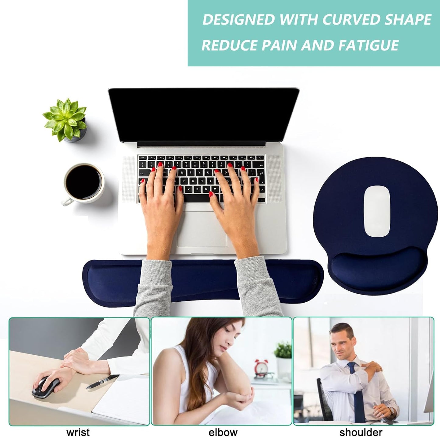 Keyboard Wrist Rest Pad Mouse Pad with Wrist Support Set of 3, Mousepad with Non-Slip Rubber Base, Ergonomic Memory Foam Mouse Wrist Cushion Support for Home Office Laptop Computer Gaming, Forest