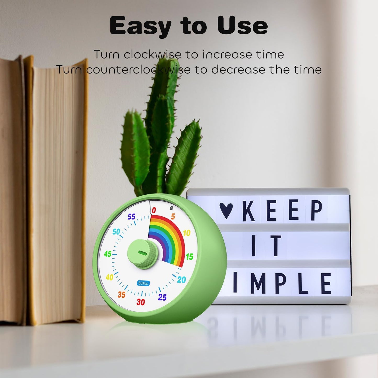 Visual Timer for Kids, 60-Minute Countdown Timer for Classroom Office Kitchen, Desk Timer Kids Time Management Tools with Silent Operation, Pomodoro Time Rainbow Pattern (Pink)