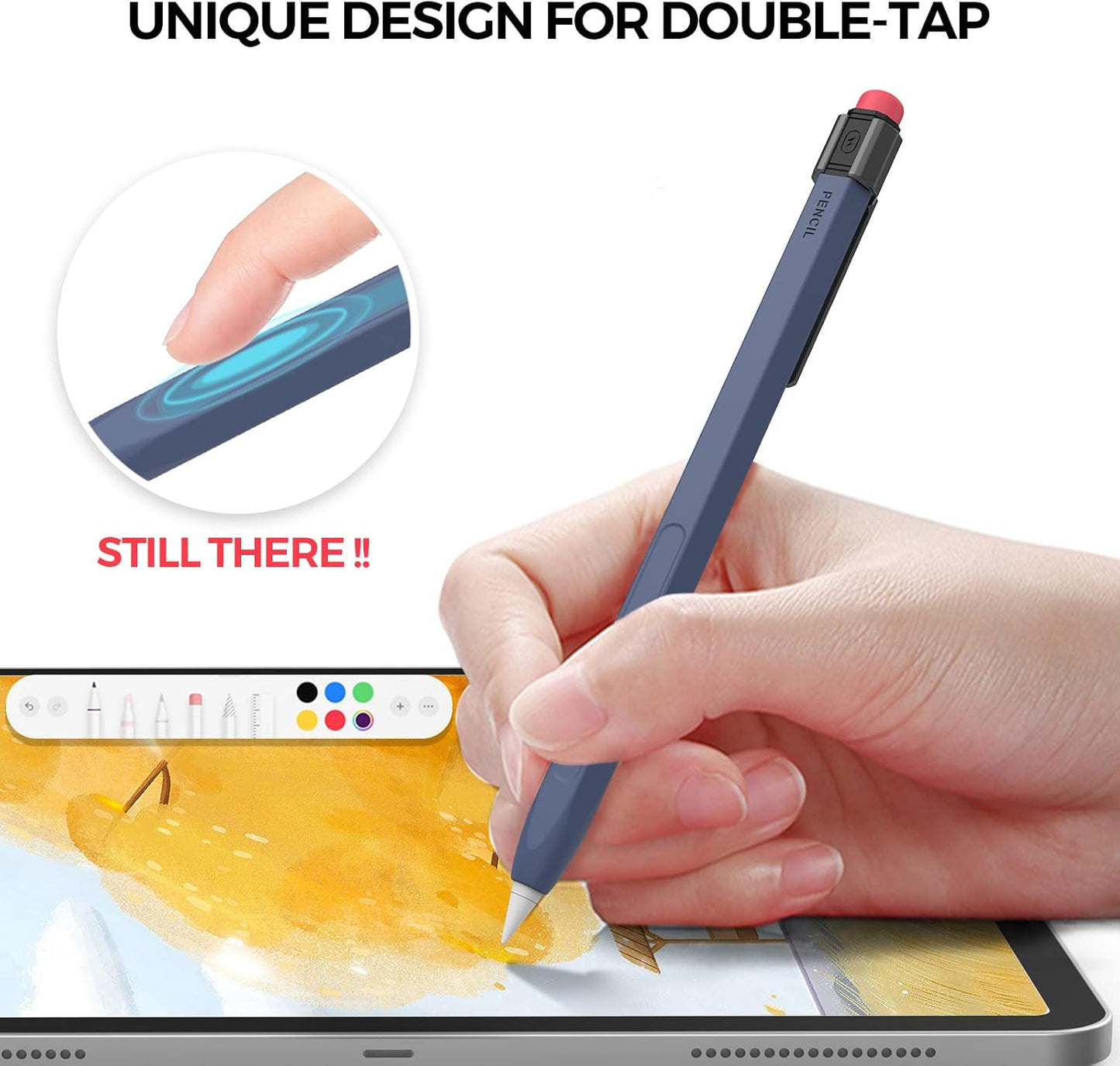 TRONWIN iPencil Case Sleeve Silicone Protective Cover Perfect Grip Skin Classic Design with Sturdy Clip Compatible with Apple Pencil 2nd Generation (Classic)