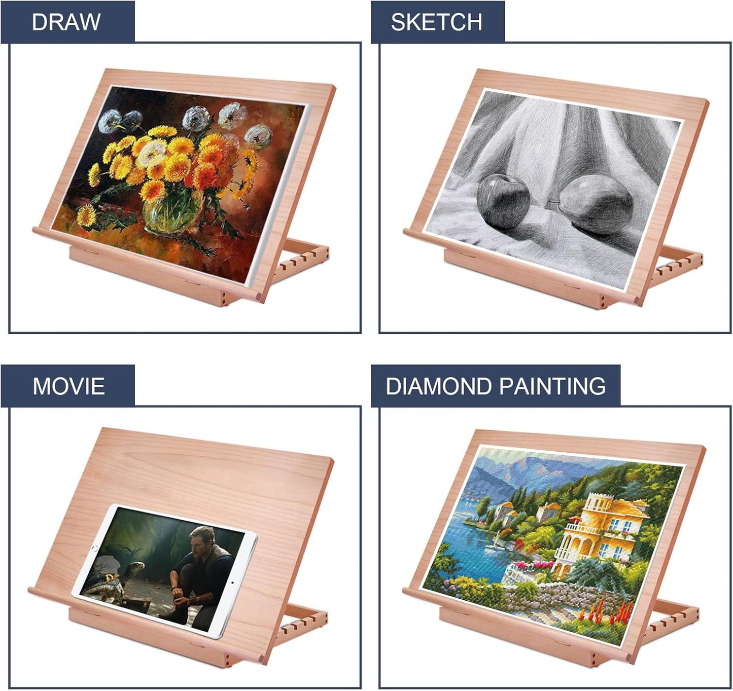 Tabletop Easel A3 Painting Easel with Smooth Surface, Adjustable Angle Art Easel for Artists, Children, Beginners & Student
