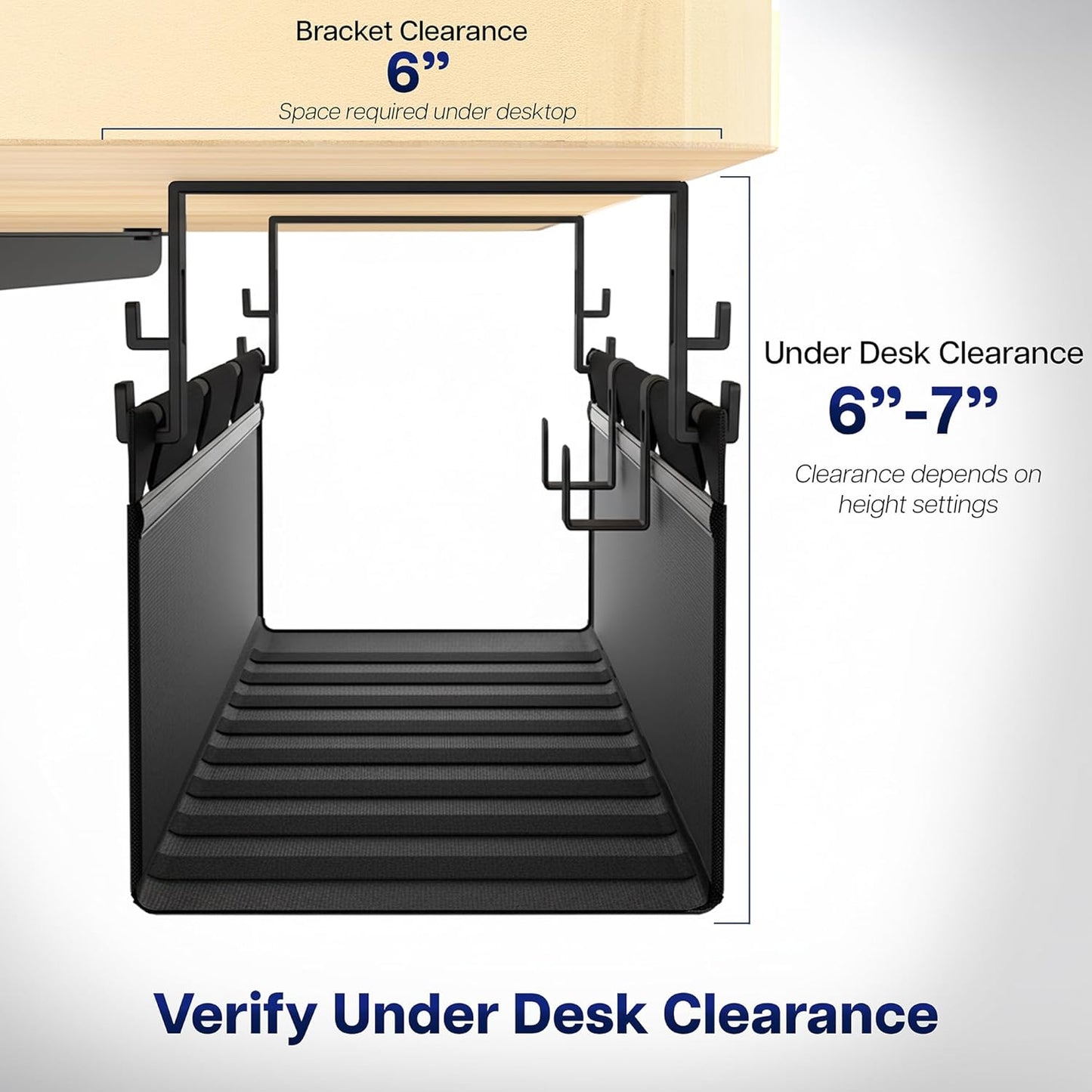VIVO Screw-on Under Desk 16 inch Fabric Cable Management Tray, Wire Concealer, Power Strip Storage, Workspace Organization, Easy Fold Down Access, Black, DESK-AC16F-S