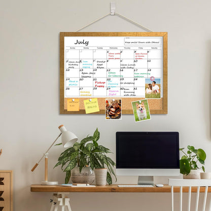 Calendar Whiteboard for Wall, TANKEE 17x13 Inches Whiteboard Calendar Cork Board Combo, Small Magnetic White Board with Wood Framed, Hanging Dry Erase Board for Kitchen Home Office School Planner