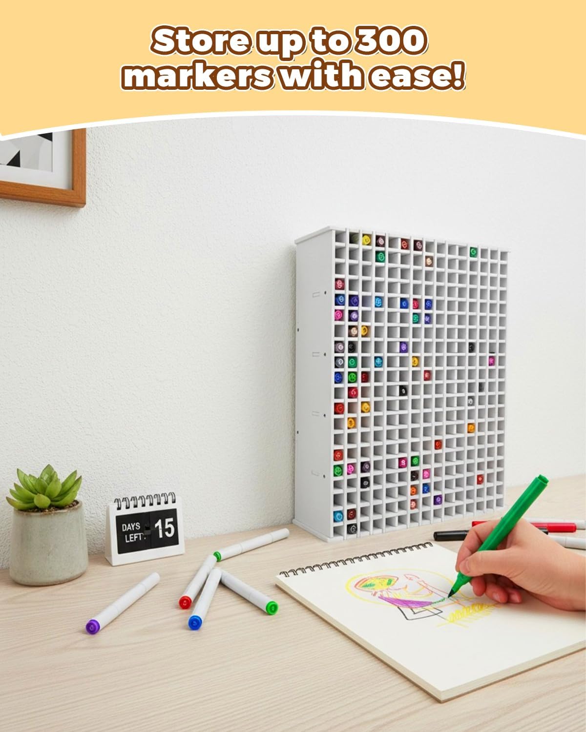 UCEC 300 Slot Marker Organizer Adjustable Markers Holder for Desk, Marker Storage Rack Pen Color Pencil Watercolour Brushes, Pen Case Markers Organizer for Artists for Studio, Classroom, Home Office