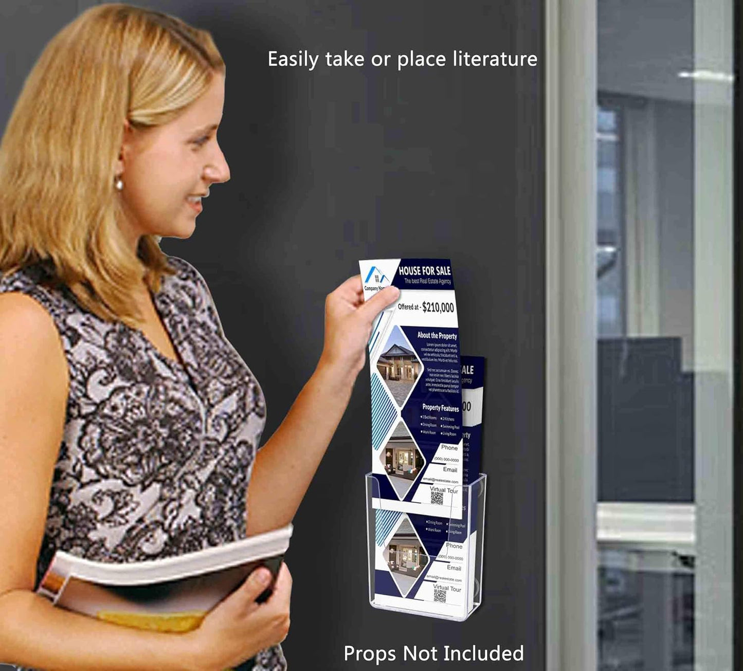 Marketing Holders 6 Pack Suction Cup Brochure Holder Holds 6 Inch Wide Literature Window or Glass Wall Mount Display Indoor Graphic Images Amenity Flyers or Reference Sheet Racks