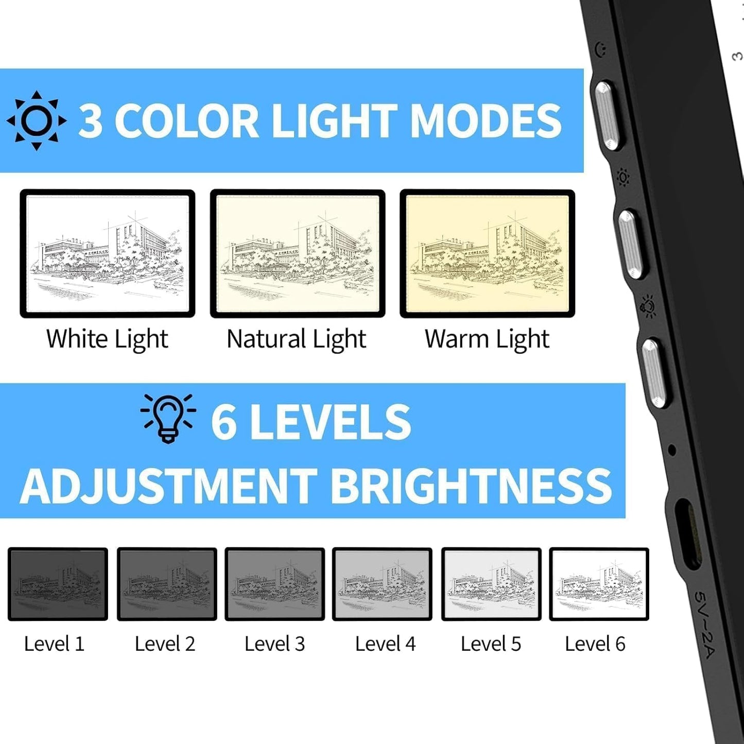 KOBAIBAN A4 Light Box for Tracing, Light Board with Side Physical Buttons, Magnetic Light Pad for Diamond Painting, Stenciling, Weeding Vinyl, USB LED Lighting Board (Black, 35.2 x 25.4 CM)