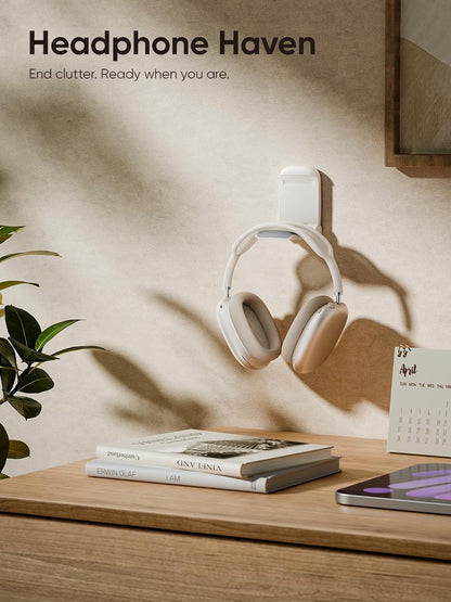 MAMUVIMO Headphone Stand, Headset Stand Foldable ＆ Sticky, Headphone Holder Hook Mount with Non-Slip Silicone, Adhesive Earphone Desk Hanger Clip Space-Saving for Airpods Max, All Earphones- Pink