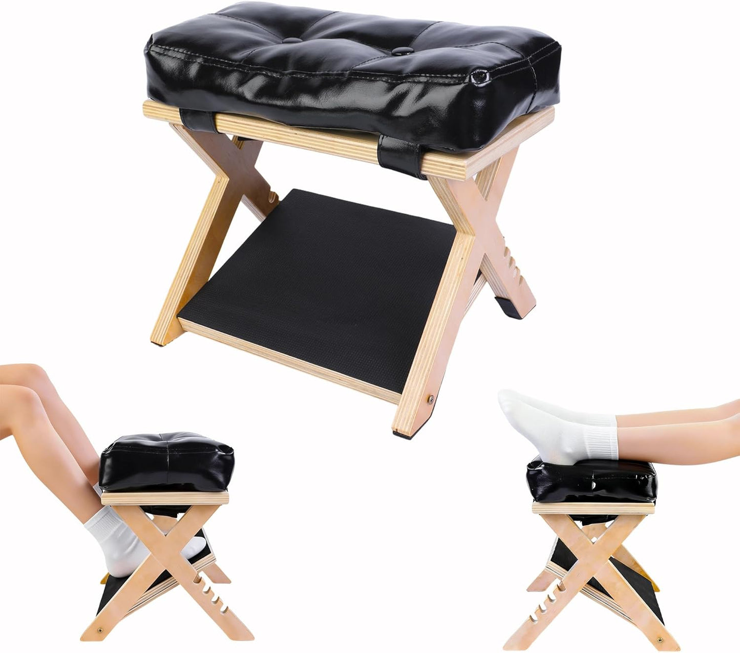 Adjustable Foot Rest for Under Desk at Work – 4 Height Levels Wooden Ergonomic Footstool Base Foot & Leg Rest for Office,Gaming,Home (Regular)