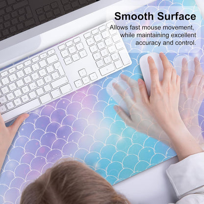 QIYI Large Mouse Pad, Cute Pink Desk Mat for Desktop, Women Girls PU Leather Desk Pad Waterproof Gaming Mousepad, Rose Gold Marble Computer Protector Writing Pad for School Office Home 31.5" x 15.7"