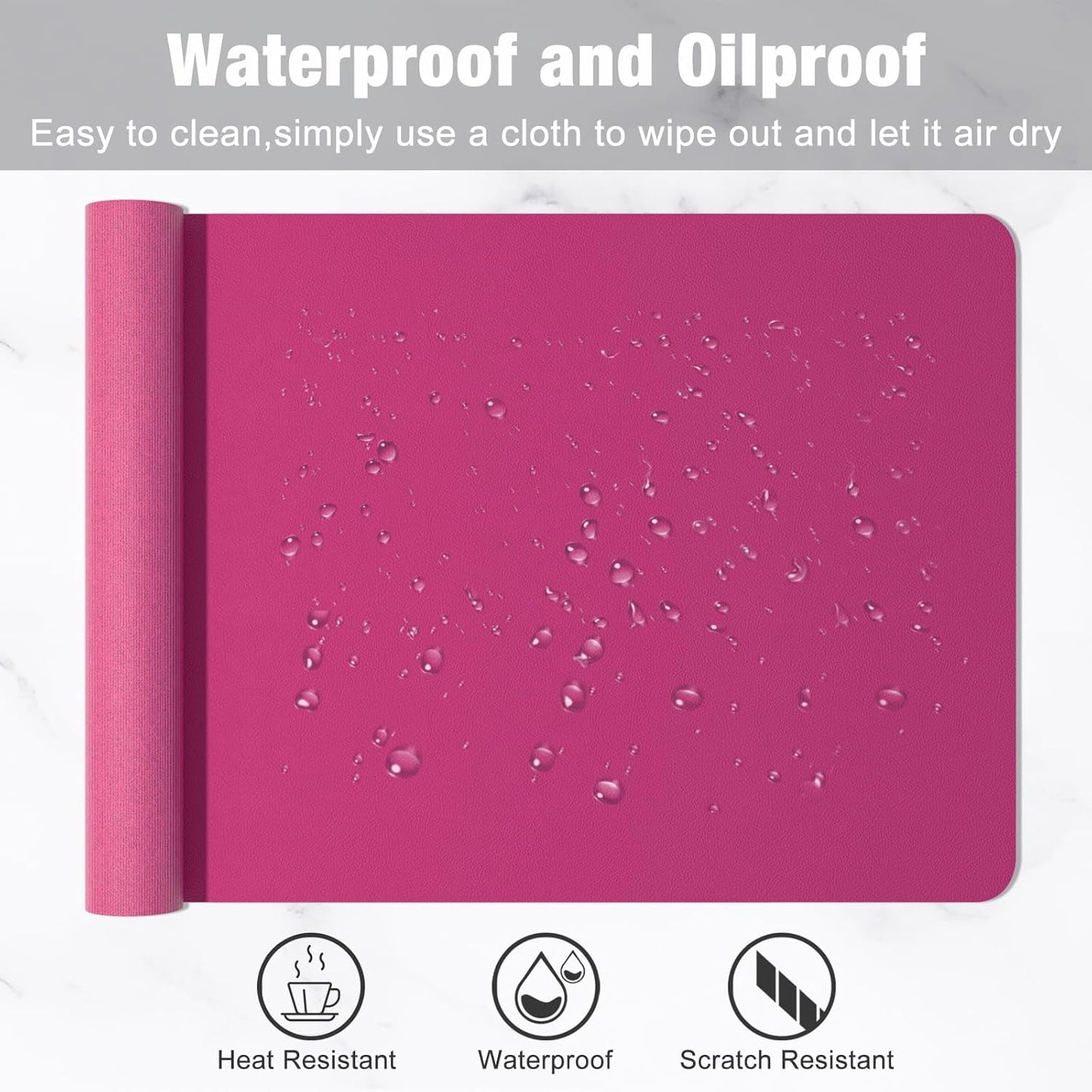 Hsurbtra Desk Pad, 23.6" x 13.8" PU Leather Desk Mat, M Extended Mouse Pad, Waterproof Desktop Blotter Protector, Non-Slip Ultra Thin Small Laptop Keyboard Writing Mat for Office Home, Pink