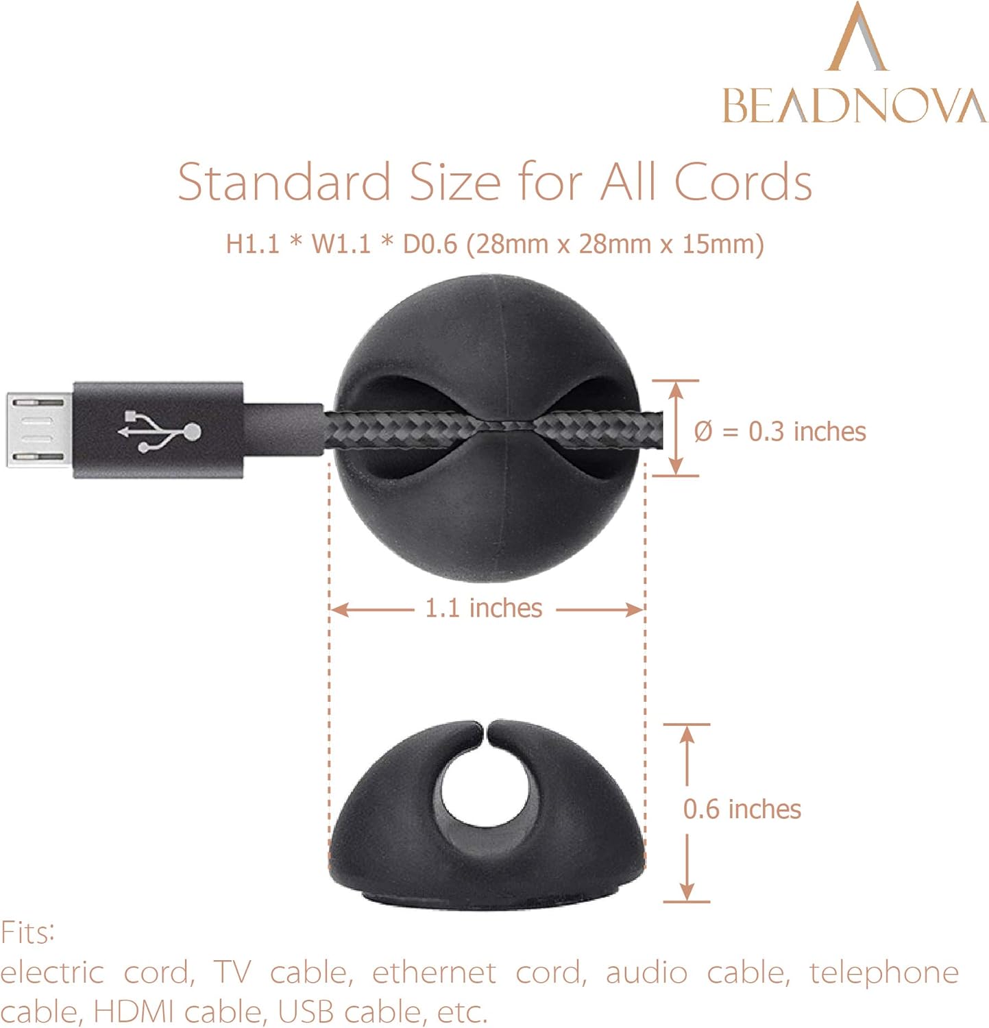 BEADNOVA Cord Organizer Cable Organizer Cable Clips Cord Holder for Desk Management Wire Holder Clips for Computer Desk (Black, 4 pcs)
