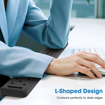 MEKASS L-Shaped Desk Wrist Rest Elbow, Forearm & Wrist Comfort Support for Table or Desk Edge, Non-Slip, Memory Foam Padding 2-Piece Set (Oval Black