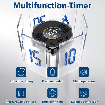 Multi-Hexagon Pomodoro Timer, Digital Cube With Various Time Presets, Magnetic Visual & Flip Focus, Rotating Display, Silent & Alarm, Count Up & Countdown for Classroom, Cook, Gym, Office