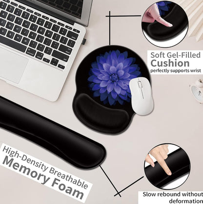Mouse Pad with Wrist Support, Ergonomic Gel Mouse Pad Beautiful Flowers,Pink Hyacinths on Wood Panel，Non-Slip Durable, Memory Foam Keyboard Wrist Rest, Suitable for Office Typing Games