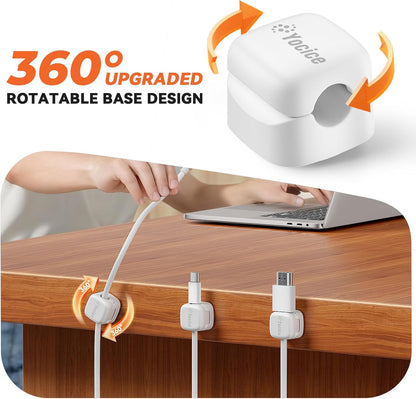 12Pack Rotatable Cord Organizer,Spring Cable Clips Desk Cable Management Cord Holder Adhesive Phone Charger Cord Clips for Home Office Car Wall Nightstand Accessories, Clear