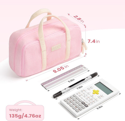 Sooez Large Pencil Case Pouch, Extra Big Pencil Bag with 5 Compartments, Pen Bag Wide Opening, Soft Corduroy Pencil Pouch Organizer with Zipper, Cute Aesthetic School Supplies for Teen Girls-Purple