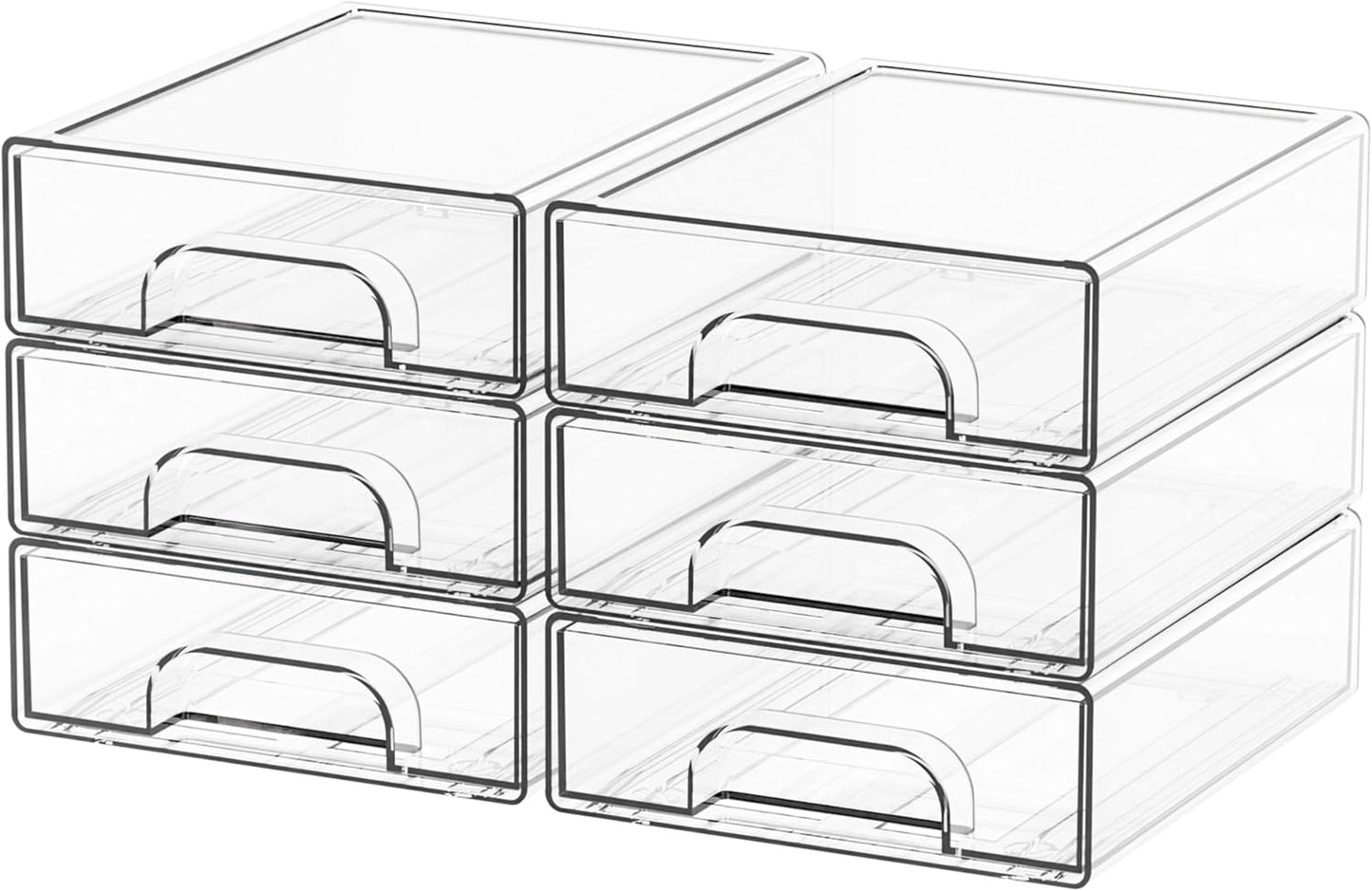 Yieach 8 Pack Small Clear Stackable Storage Drawers,2.2'' Tall Desk Organization and Storage,Plastic Office Supply Organizer,Acrylic Storage Containers for Makeup,Hair Clip,Accessory,Pen,Art Crafts