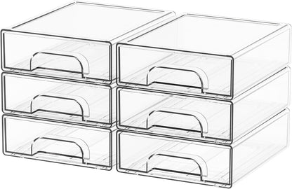 Yieach 8 Pack Small Clear Stackable Storage Drawers,2.2'' Tall Desk Organization and Storage,Plastic Office Supply Organizer,Acrylic Storage Containers for Makeup,Hair Clip,Accessory,Pen,Art Crafts