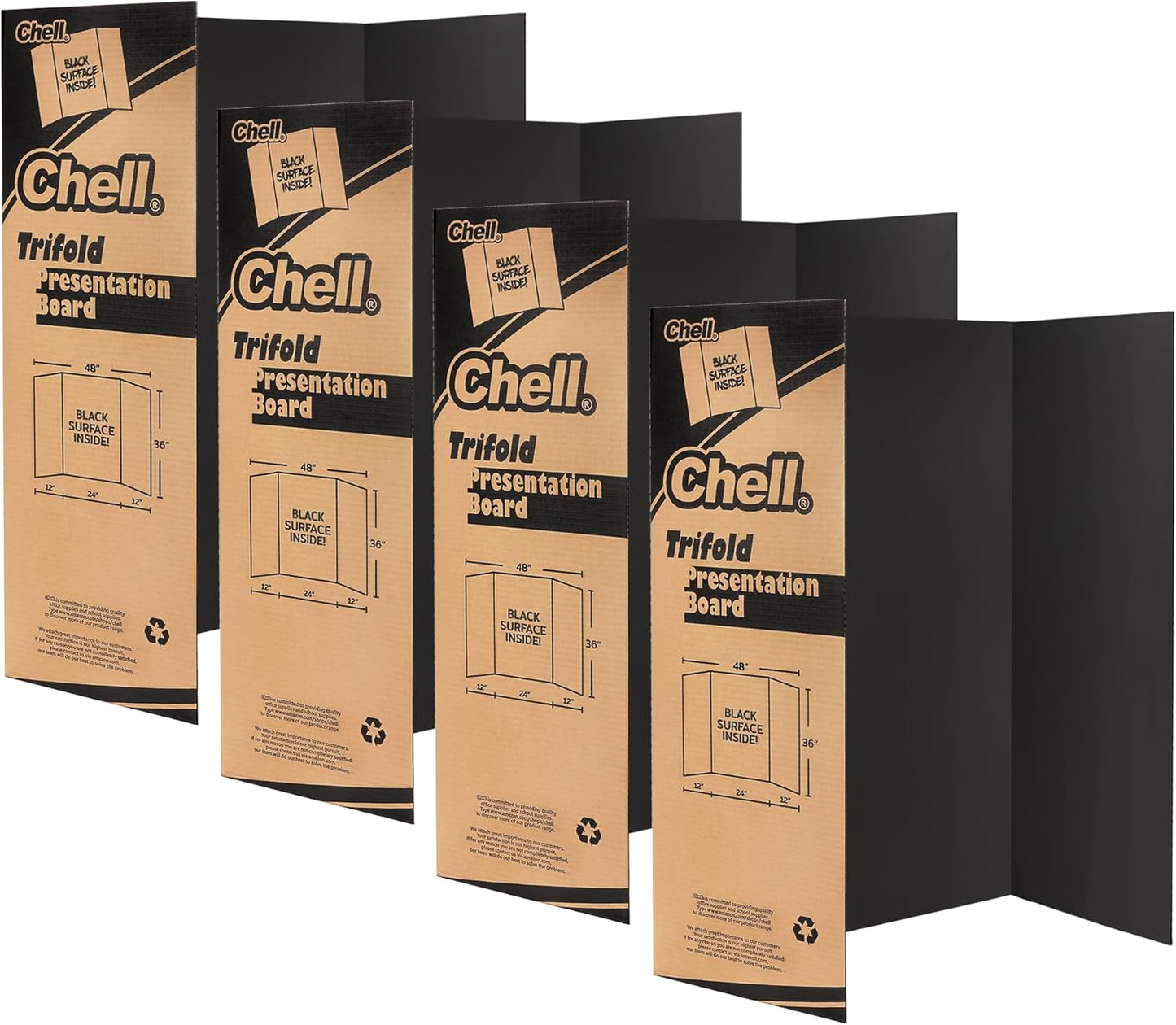 Chell Mini Size Trifold Poster Board, 16" x 24", Small Corrugated Project Boards, Black, 2 Pack
