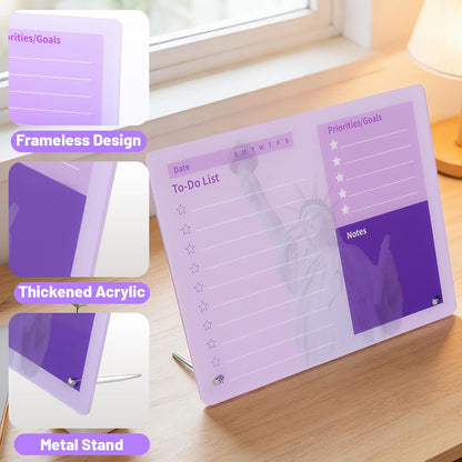 LeMotech Desktop Acrylic Dry Erase Board, 12x10 inches to-Do List Planner, Tabletop Whiteboard with Stand Office Supplies Includes 2 Markers & 1 Eraser, Pink Rose Pattern, 1 Pack