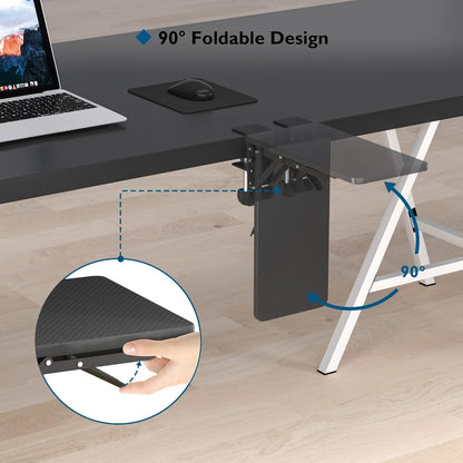 BONTEC Desk Extender Tray, 11.8"x5.9" Table Mount Arm Wrist Rest Shelf, 90°Foldable Elbow Support, Clamp on Computer Arm Rest for Desk, Office & Home Use, Durable & Easy to Install, Black Carbon Fiber