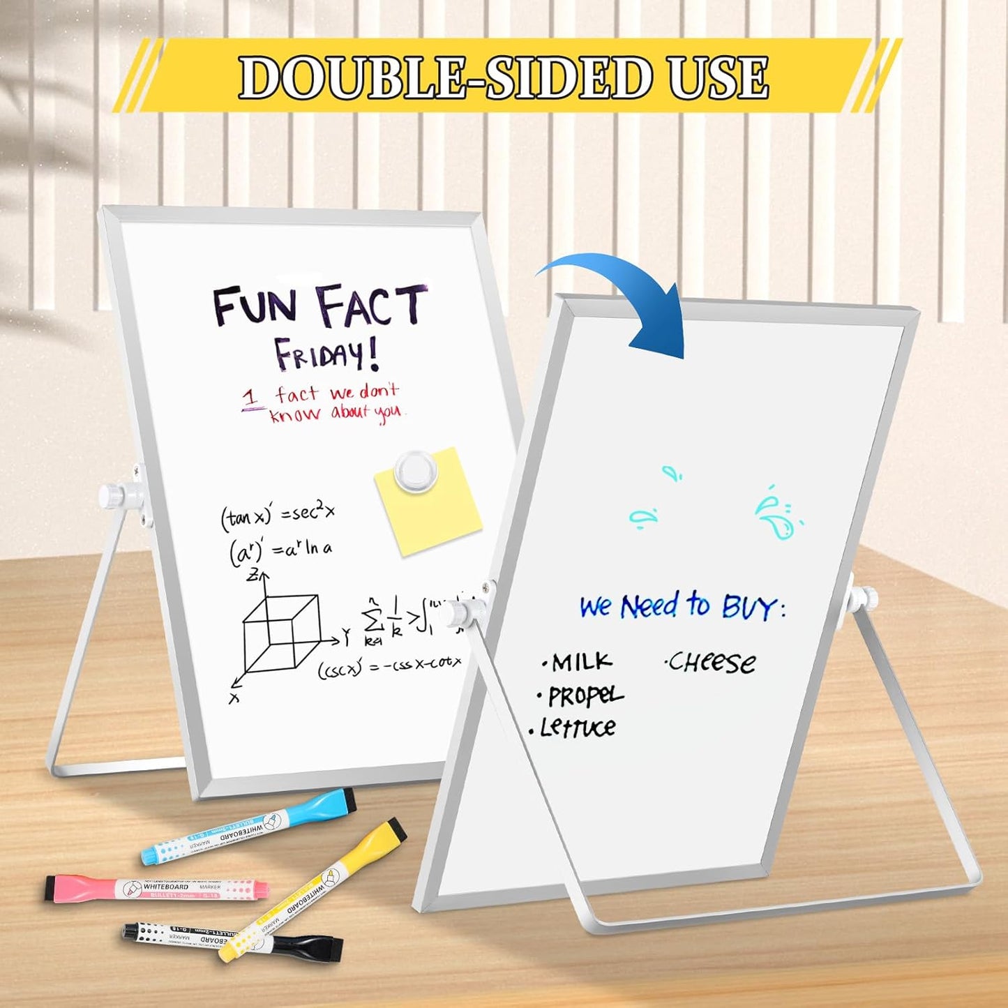 Dry Erase Magnetic White Board, 16" x 12" Double-Sided Desktop Whiteboard with Stand, Portable Small Whiteboard Set for Drawing, Office, Home